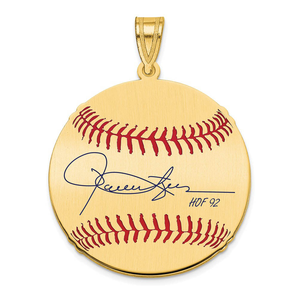 14K Gold Plated Rollie Fingers Signature MD Enamel Baseball Pendant, Item P31306 by The Black Bow Jewelry Co.