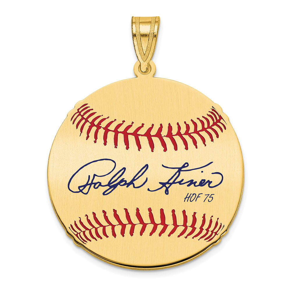 14K Gold Plated Ralph Kiner Signature MD Enamel Baseball Pendant, Item P31308 by The Black Bow Jewelry Co.