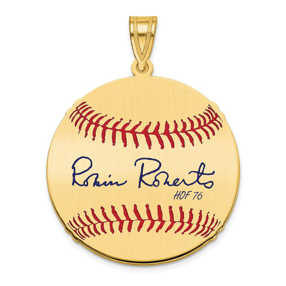 14K Gold Plated Robin Roberts Signature MD Enamel Baseball Pendant, Item P31309 by The Black Bow Jewelry Co.