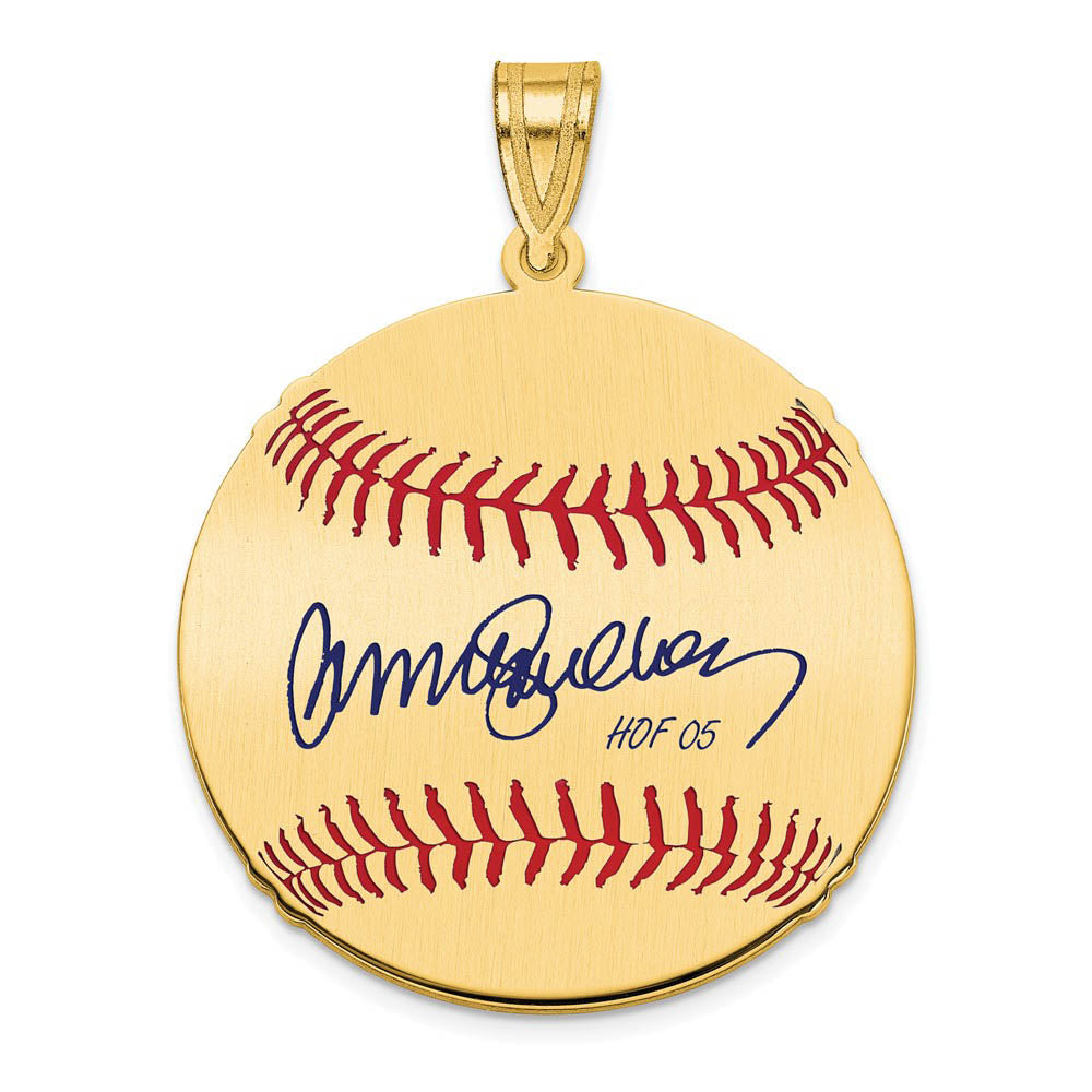 14K Gold Plated Ryne Sandberg Signature MD Enamel Baseball Pendant, Item P31310 by The Black Bow Jewelry Co.