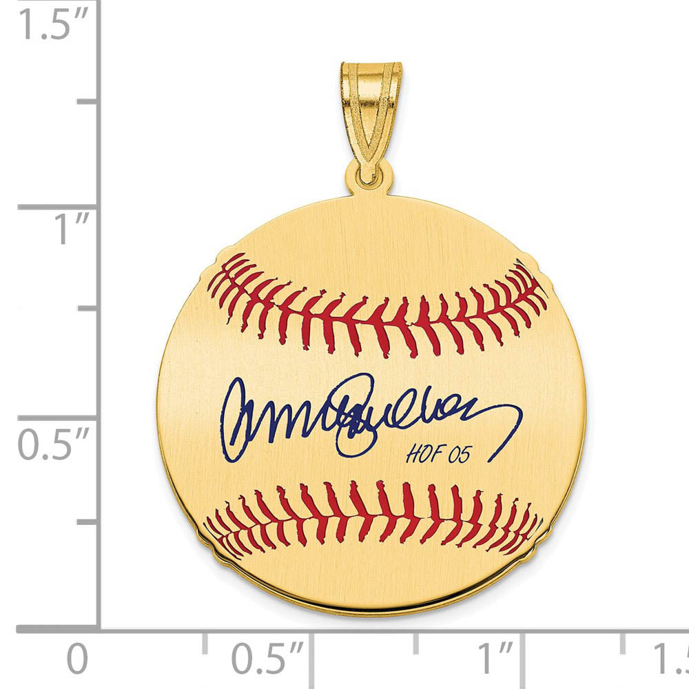 Alternate view of the 14K Gold Plated Ryne Sandberg Signature MD Enamel Baseball Pendant by The Black Bow Jewelry Co.