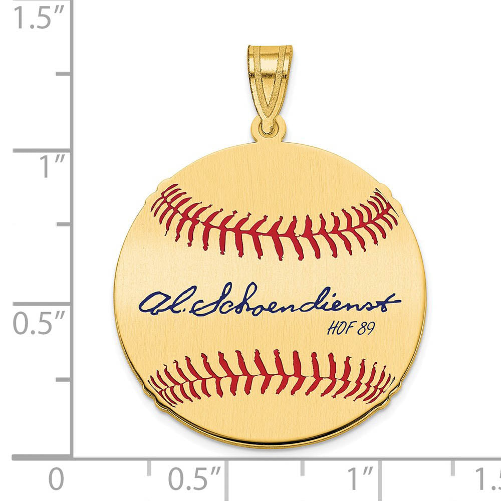 Alternate view of the 14K Gold Plated Red Schoendienst Signature MD Enamel Baseball Pendant by The Black Bow Jewelry Co.