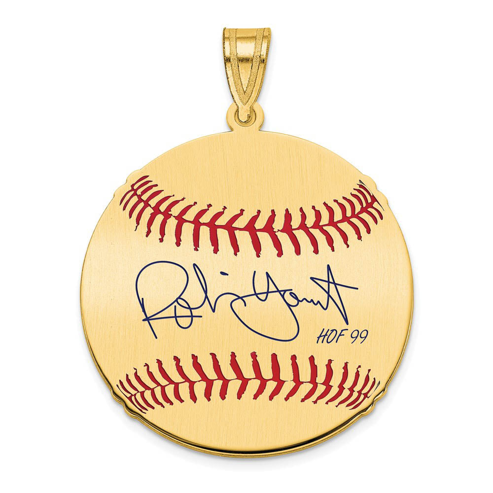 14K Gold Plated Robin Yount Signature MD Enamel Baseball Pendant, Item P31312 by The Black Bow Jewelry Co.