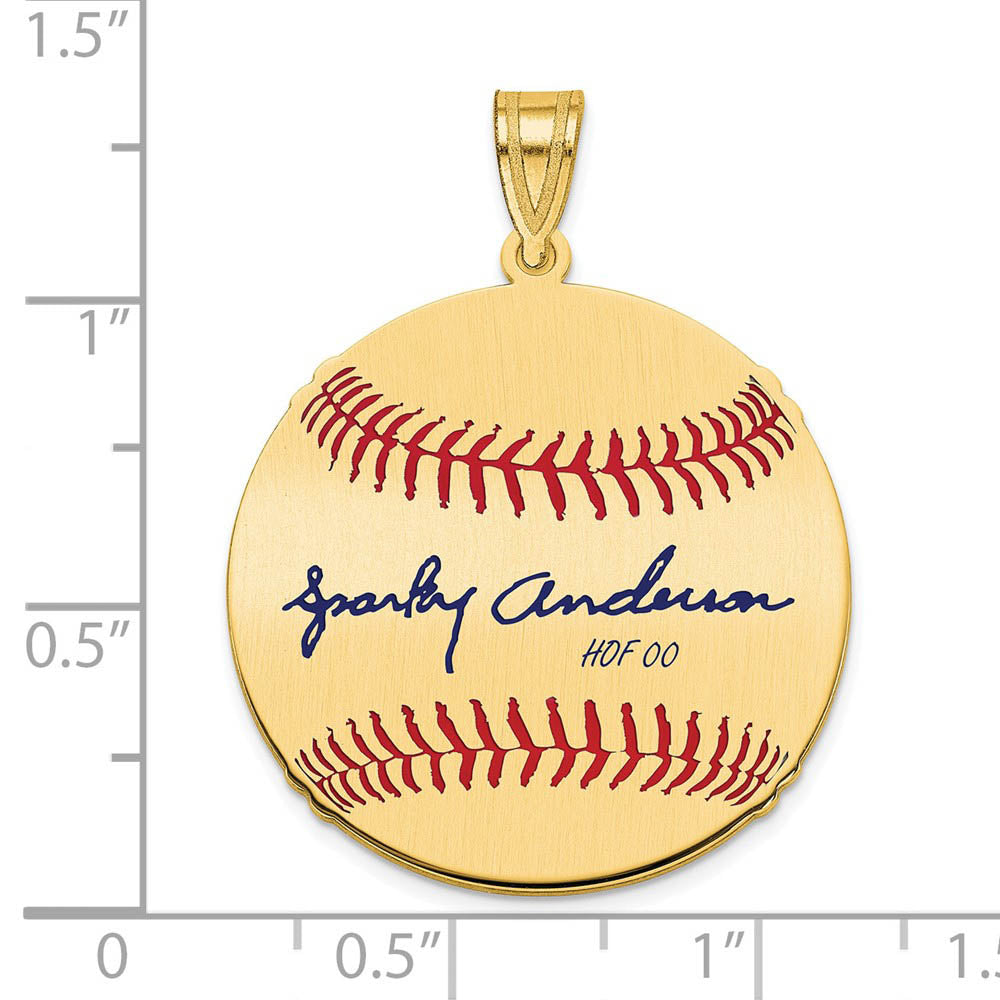 Alternate view of the 14K Gold Plated Sparky Anderson Signature MD Enamel Baseball Pendant by The Black Bow Jewelry Co.
