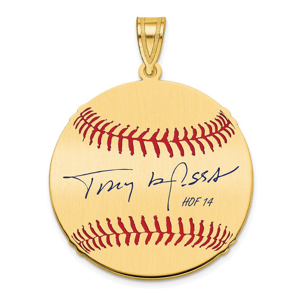 14K Gold Plated Tony La Russa Signature MD Enamel Baseball Pendant, Item P31316 by The Black Bow Jewelry Co.