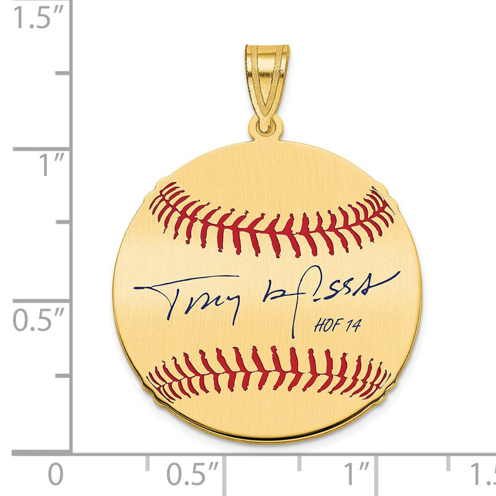 Alternate view of the 14K Gold Plated Tony La Russa Signature MD Enamel Baseball Pendant by The Black Bow Jewelry Co.