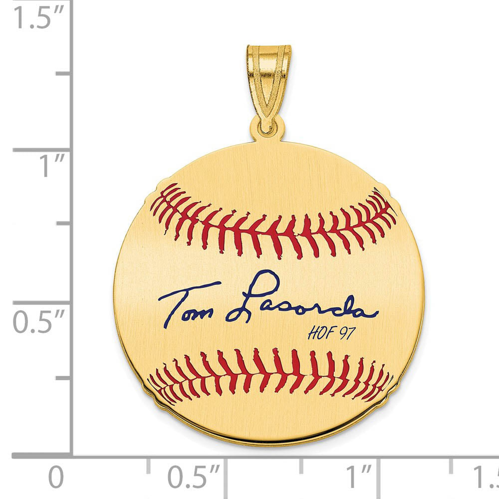 Alternate view of the 14K Gold Plated Tom Lasorda Signature MD Enamel Baseball Pendant by The Black Bow Jewelry Co.