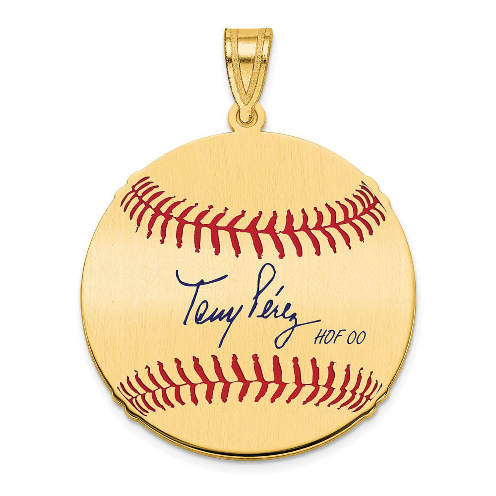14K Gold Plated Tony Perez Signature MD Enamel Baseball Pendant, Item P31319 by The Black Bow Jewelry Co.