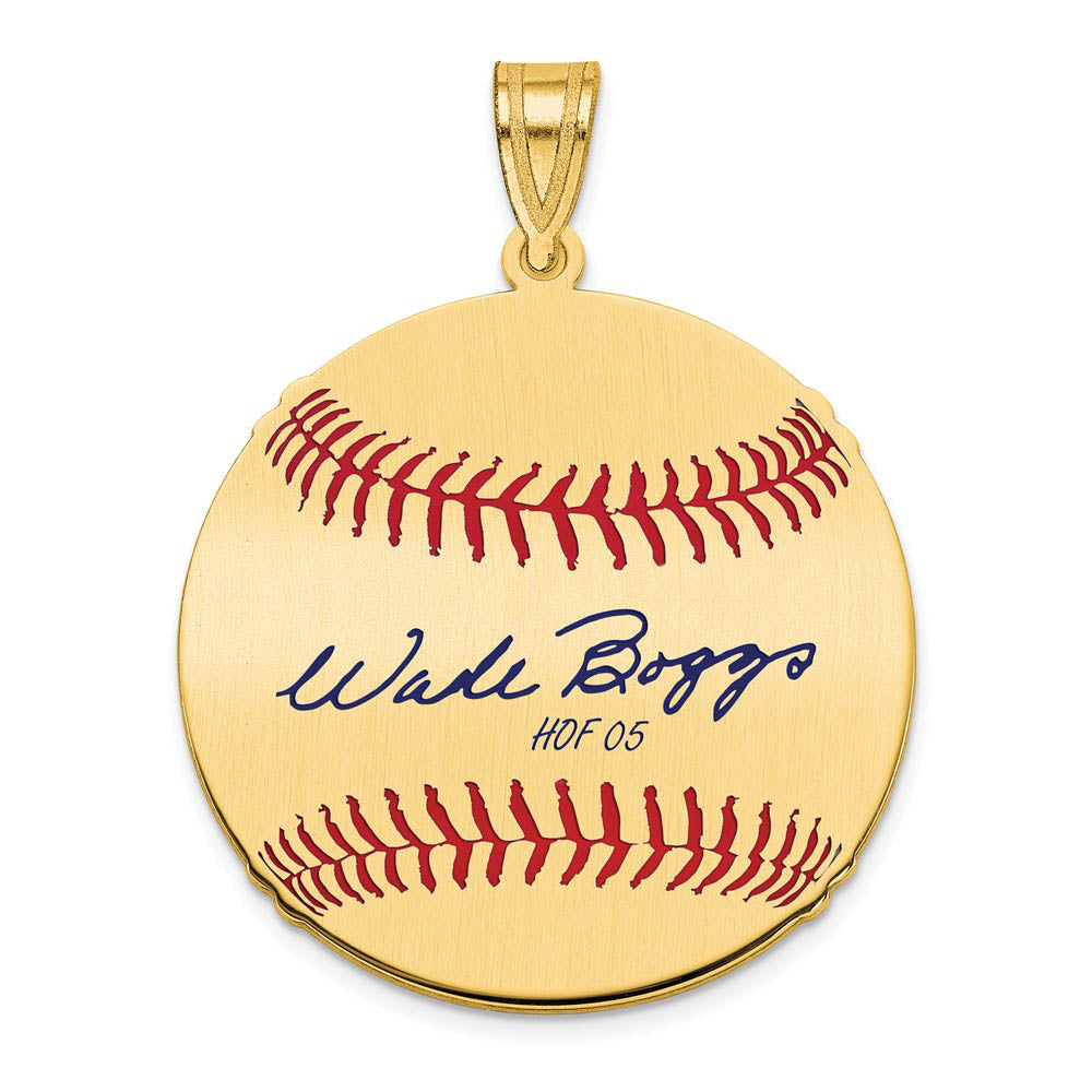 14K Gold Plated Wade Boggs Signature MD Enamel Baseball Pendant, Item P31322 by The Black Bow Jewelry Co.