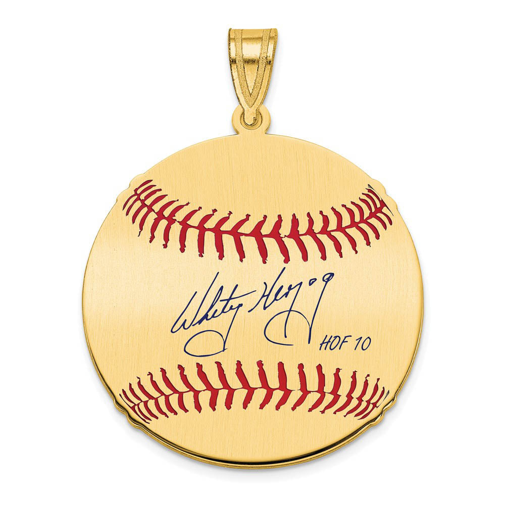 14K Gold Plated Whitey Herzog Signature MD Enamel Baseball Pendant, Item P31323 by The Black Bow Jewelry Co.