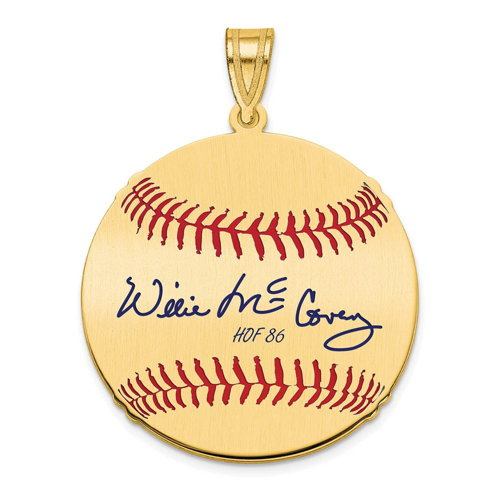 14K Gold Plated Willie McCovey Signature MD Enamel Baseball Pendant, Item P31324 by The Black Bow Jewelry Co.