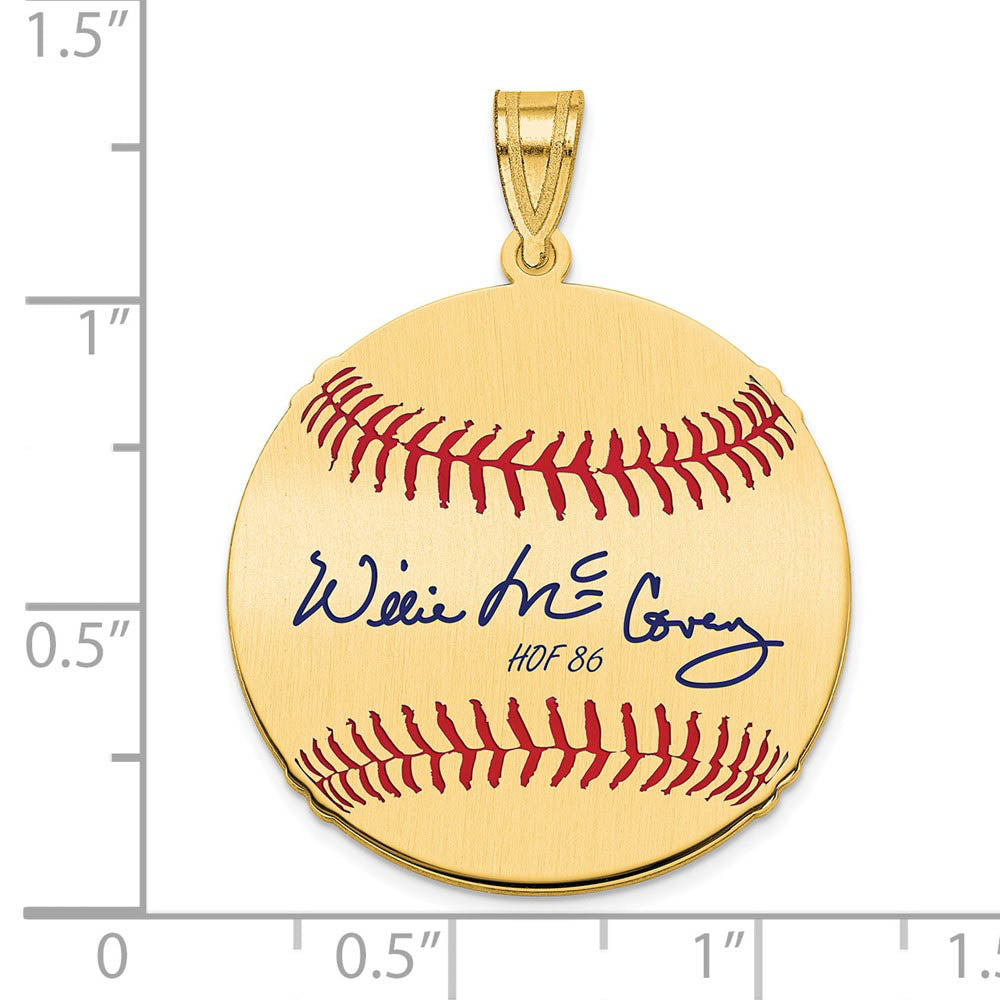 Alternate view of the 14K Gold Plated Willie McCovey Signature MD Enamel Baseball Pendant by The Black Bow Jewelry Co.