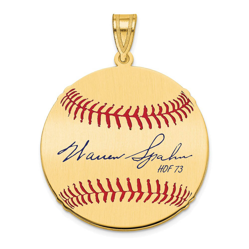 14K Gold Plated Warren Spahn Signature MD Enamel Baseball Pendant, Item P31325 by The Black Bow Jewelry Co.