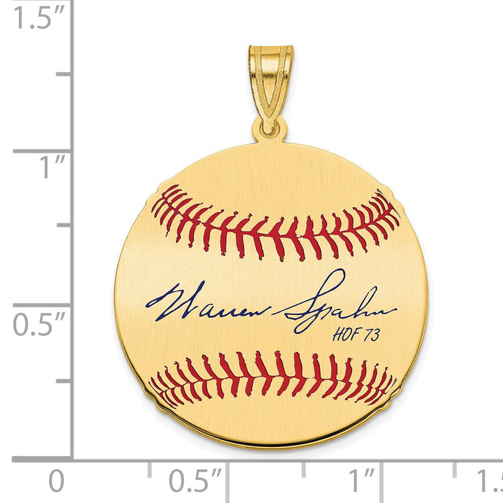 Alternate view of the 14K Gold Plated Warren Spahn Signature MD Enamel Baseball Pendant by The Black Bow Jewelry Co.