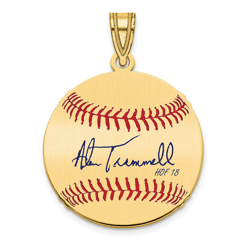 14K Gold Plated Alan Trammell Signature SM Enamel Baseball Pendant, Item P31329 by The Black Bow Jewelry Co.