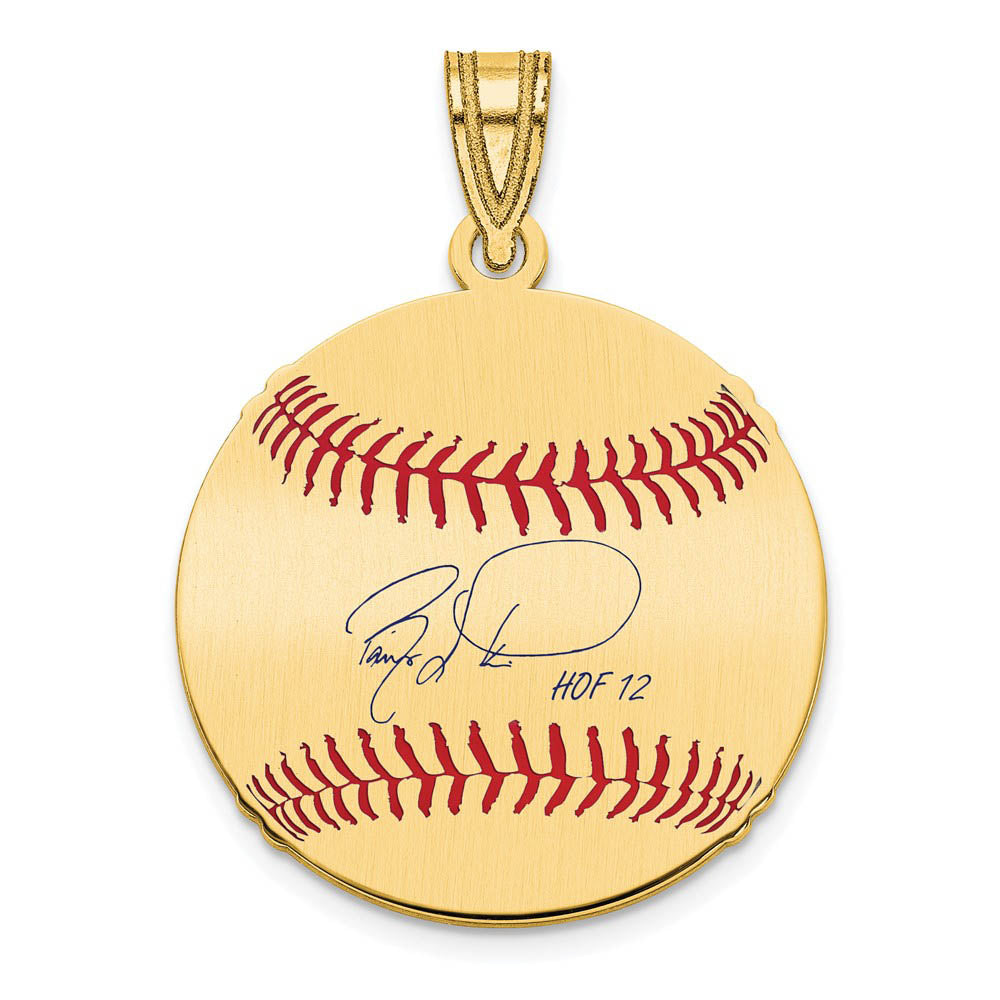 14K Gold Plated Barry Larkin Signature SM Enamel Baseball Pendant, Item P31333 by The Black Bow Jewelry Co.