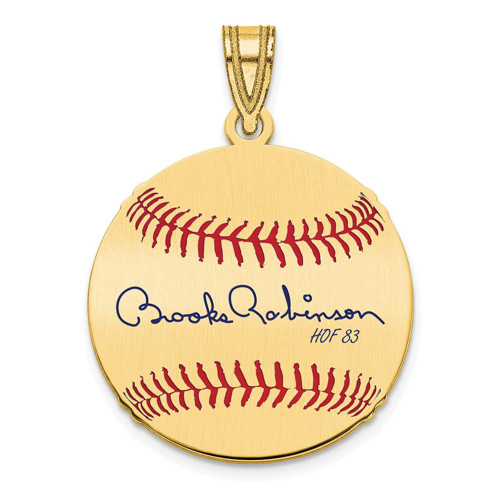 14K Gold Plated Brooks Robinson Signature SM Enamel Baseball Pendant, Item P31337 by The Black Bow Jewelry Co.