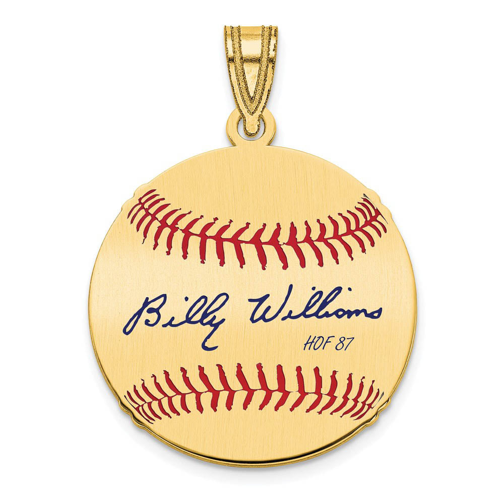 14K Gold Plated Billy Williams Signature SM Enamel Baseball Pendant, Item P31339 by The Black Bow Jewelry Co.