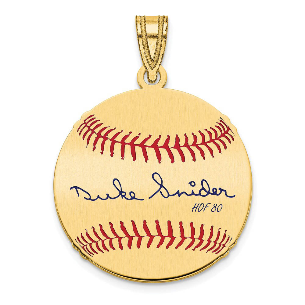 14K Gold Plated Duke Snider Signature SM Enamel Baseball Pendant, Item P31342 by The Black Bow Jewelry Co.