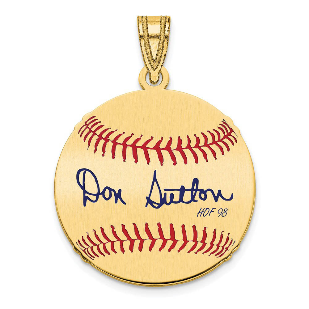 14K Gold Plated Don Sutton Signature SM Enamel Baseball Pendant, Item P31343 by The Black Bow Jewelry Co.