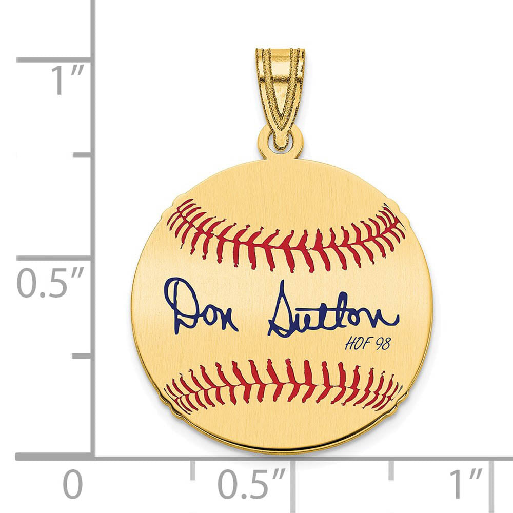 Alternate view of the 14K Gold Plated Don Sutton Signature SM Enamel Baseball Pendant by The Black Bow Jewelry Co.