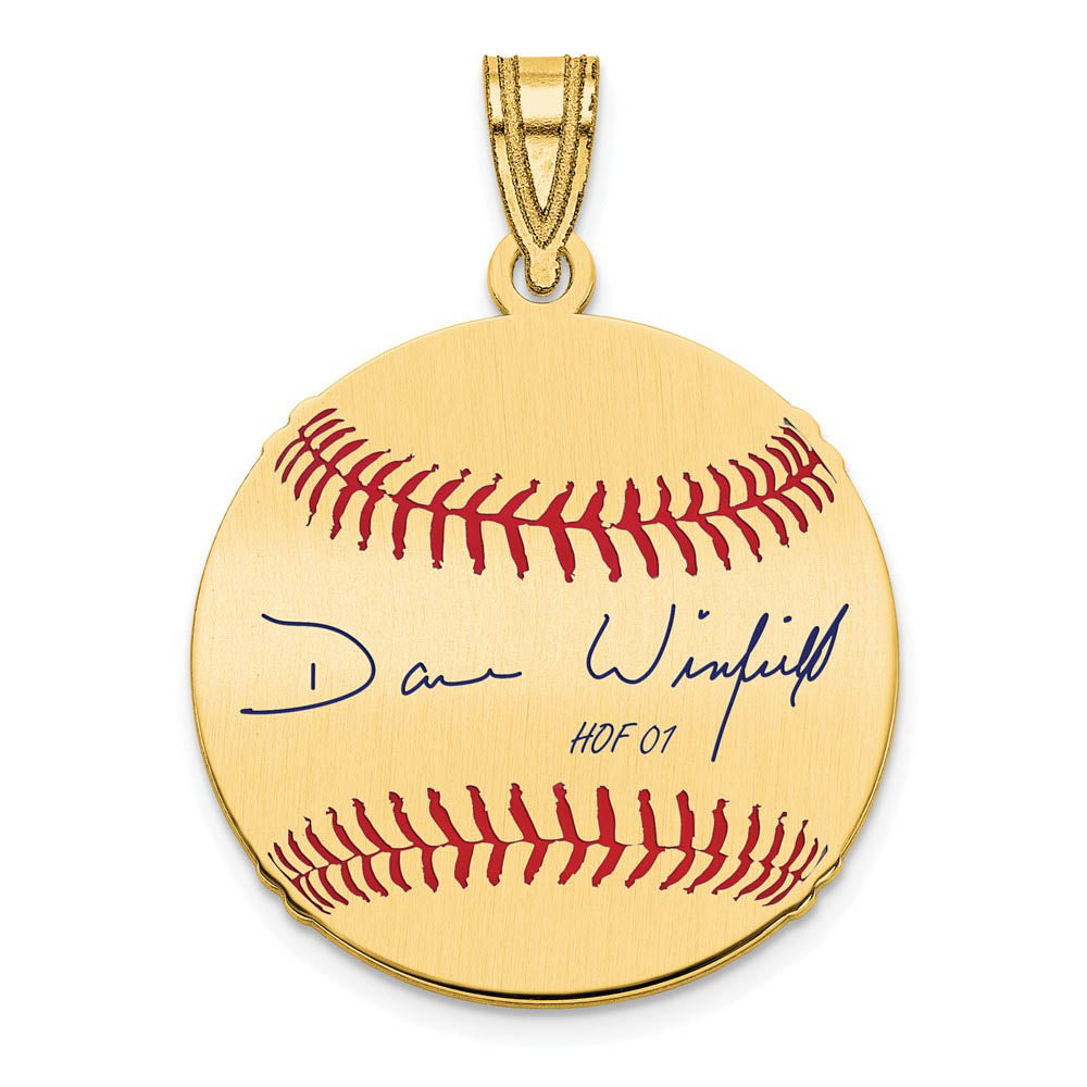 14K Gold Plated Dave Winfield Signature SM Enamel Baseball Pendant, Item P31344 by The Black Bow Jewelry Co.
