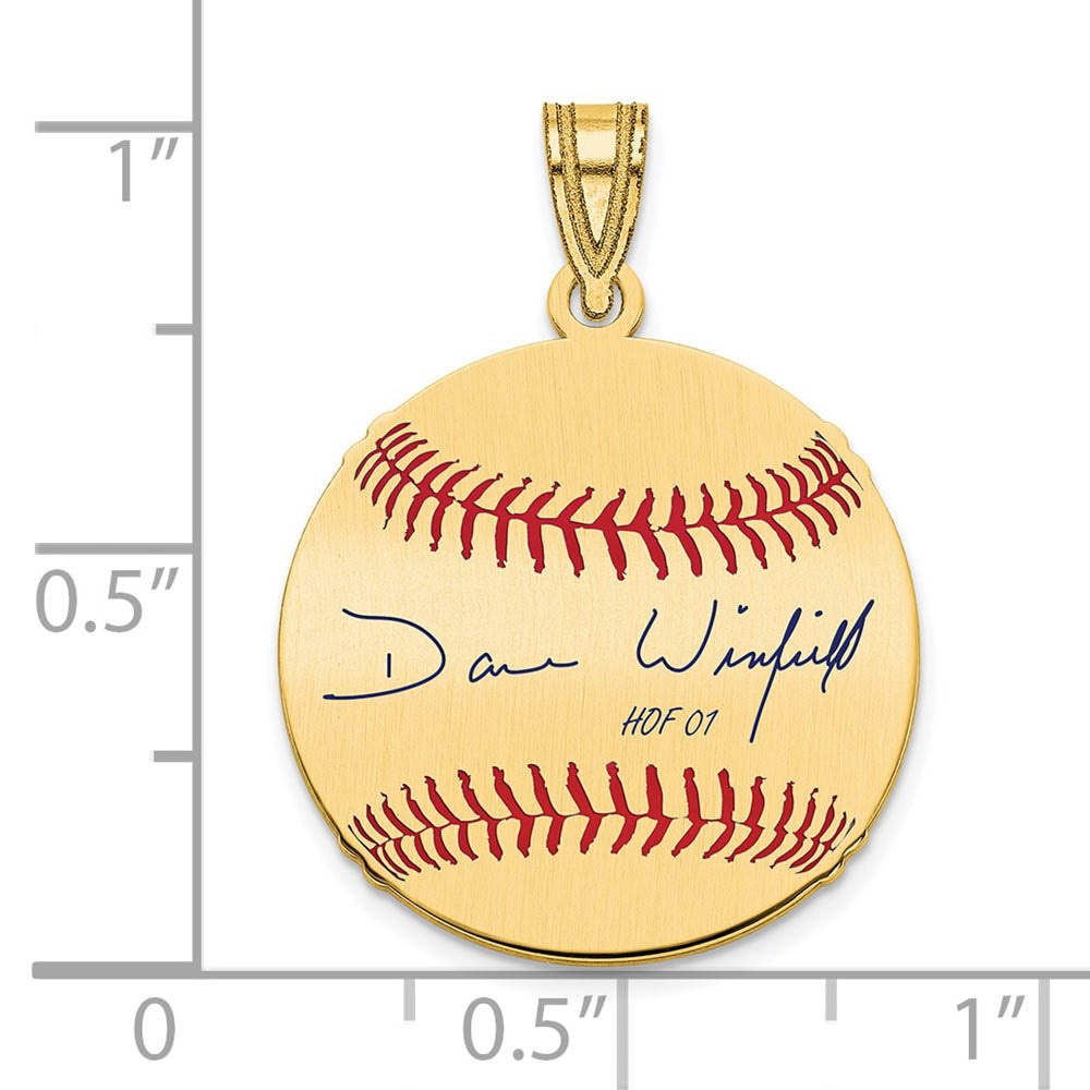 Alternate view of the 14K Gold Plated Dave Winfield Signature SM Enamel Baseball Pendant by The Black Bow Jewelry Co.