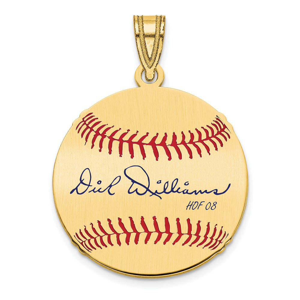 14K Gold Plated Dick Williams Signature SM Enamel Baseball Pendant, Item P31345 by The Black Bow Jewelry Co.