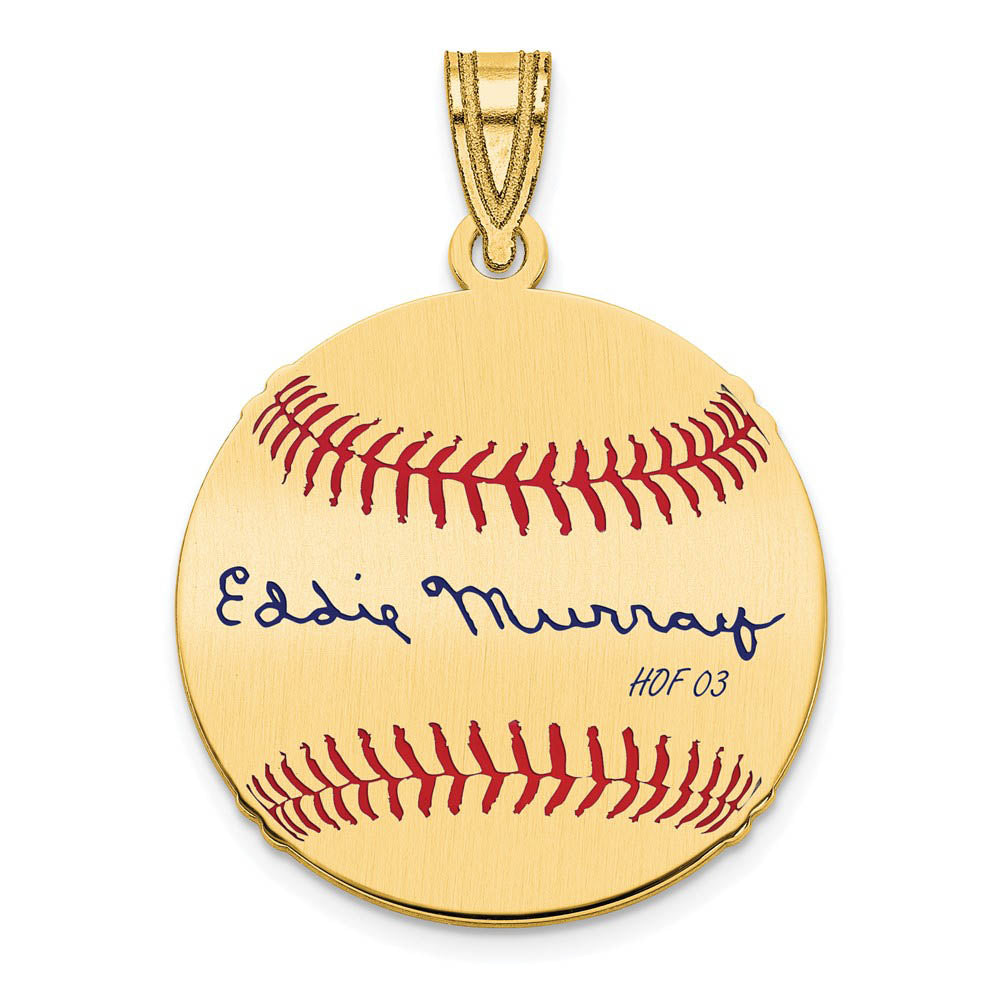 14K Gold Plated Eddie Murray Signature SM Enamel Baseball Pendant, Item P31346 by The Black Bow Jewelry Co.