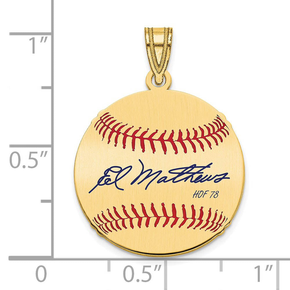 Alternate view of the 14K Gold Plated Eddie Mathews Signature SM Enamel Baseball Pendant by The Black Bow Jewelry Co.