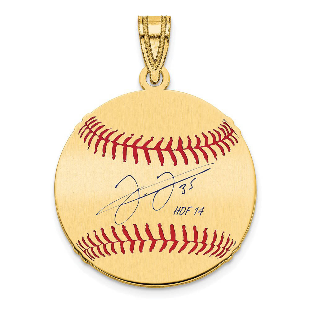 14K Gold Plated Frank Thomas Signature SM Enamel Baseball Pendant, Item P31352 by The Black Bow Jewelry Co.