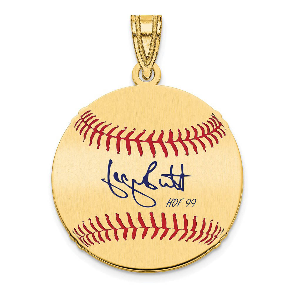 14K Gold Plated George Brett Signature SM Enamel Baseball Pendant, Item P31353 by The Black Bow Jewelry Co.