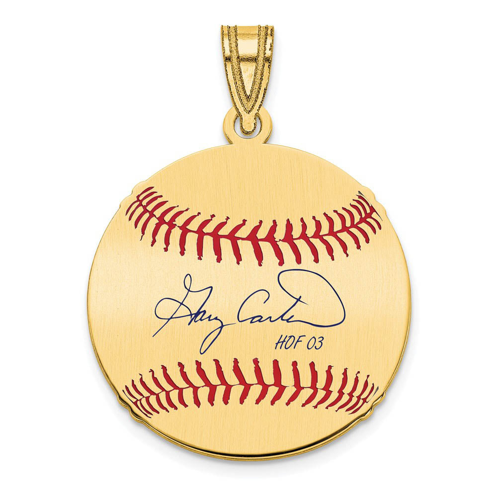 14K Gold Plated Gary Carter Signature SM Enamel Baseball Pendant, Item P31354 by The Black Bow Jewelry Co.