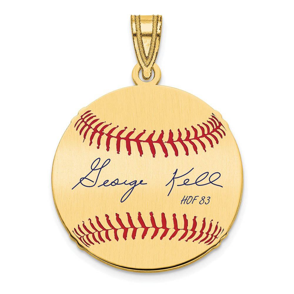 14K Gold Plated George Kell Signature SM Enamel Baseball Pendant, Item P31355 by The Black Bow Jewelry Co.
