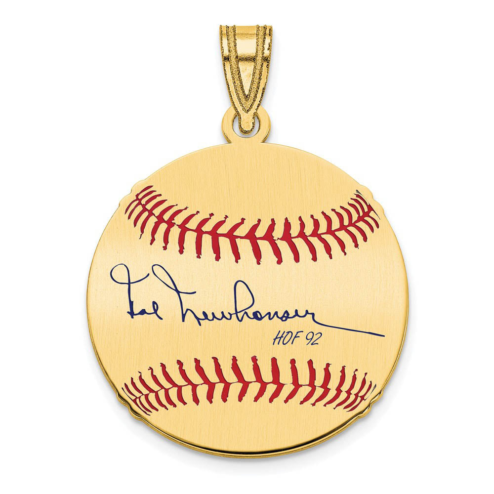 14K Gold Plated Hal Newhouser Signature SM Enamel Baseball Pendant, Item P31358 by The Black Bow Jewelry Co.
