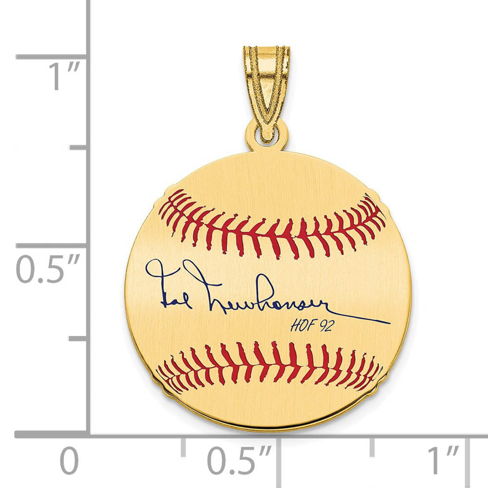 Alternate view of the 14K Gold Plated Hal Newhouser Signature SM Enamel Baseball Pendant by The Black Bow Jewelry Co.
