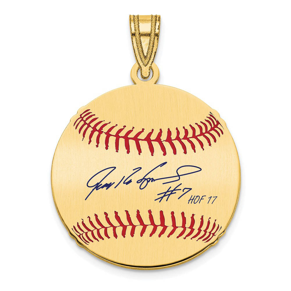 14K Gold Plated Ivan Rodriguez Signature SM Enamel Baseball Pendant, Item P31360 by The Black Bow Jewelry Co.