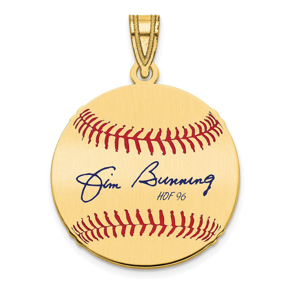 14K Gold Plated Jim Bunning Signature SM Enamel Baseball Pendant, Item P31362 by The Black Bow Jewelry Co.
