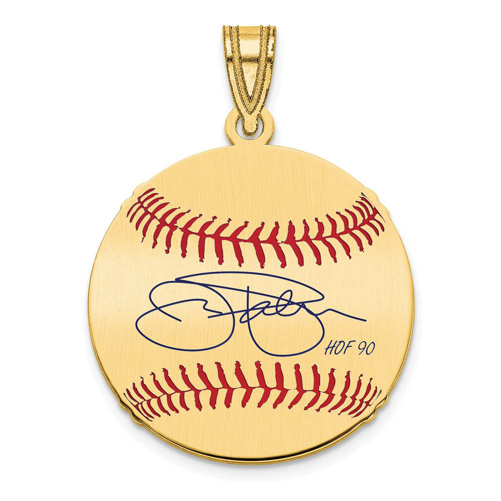 14K Gold Plated Jim Palmer Signature SM Enamel Baseball Pendant, Item P31366 by The Black Bow Jewelry Co.