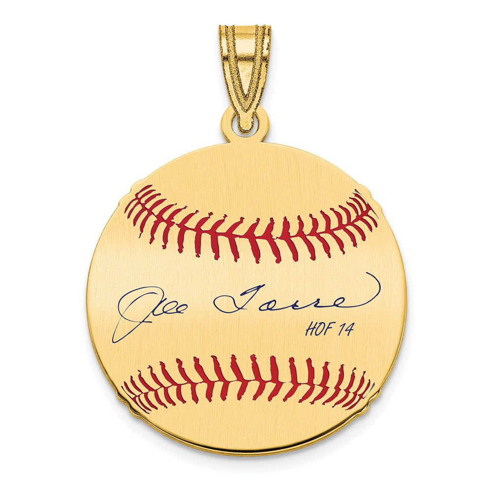 14K Gold Plated Joe Torre Signature SM Enamel Baseball Pendant, Item P31368 by The Black Bow Jewelry Co.