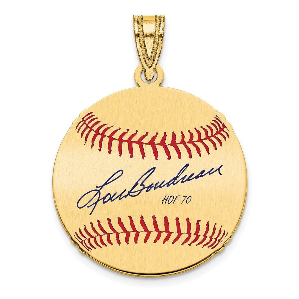 14K Gold Plated Lou Boudreau Signature SM Enamel Baseball Pendant, Item P31371 by The Black Bow Jewelry Co.