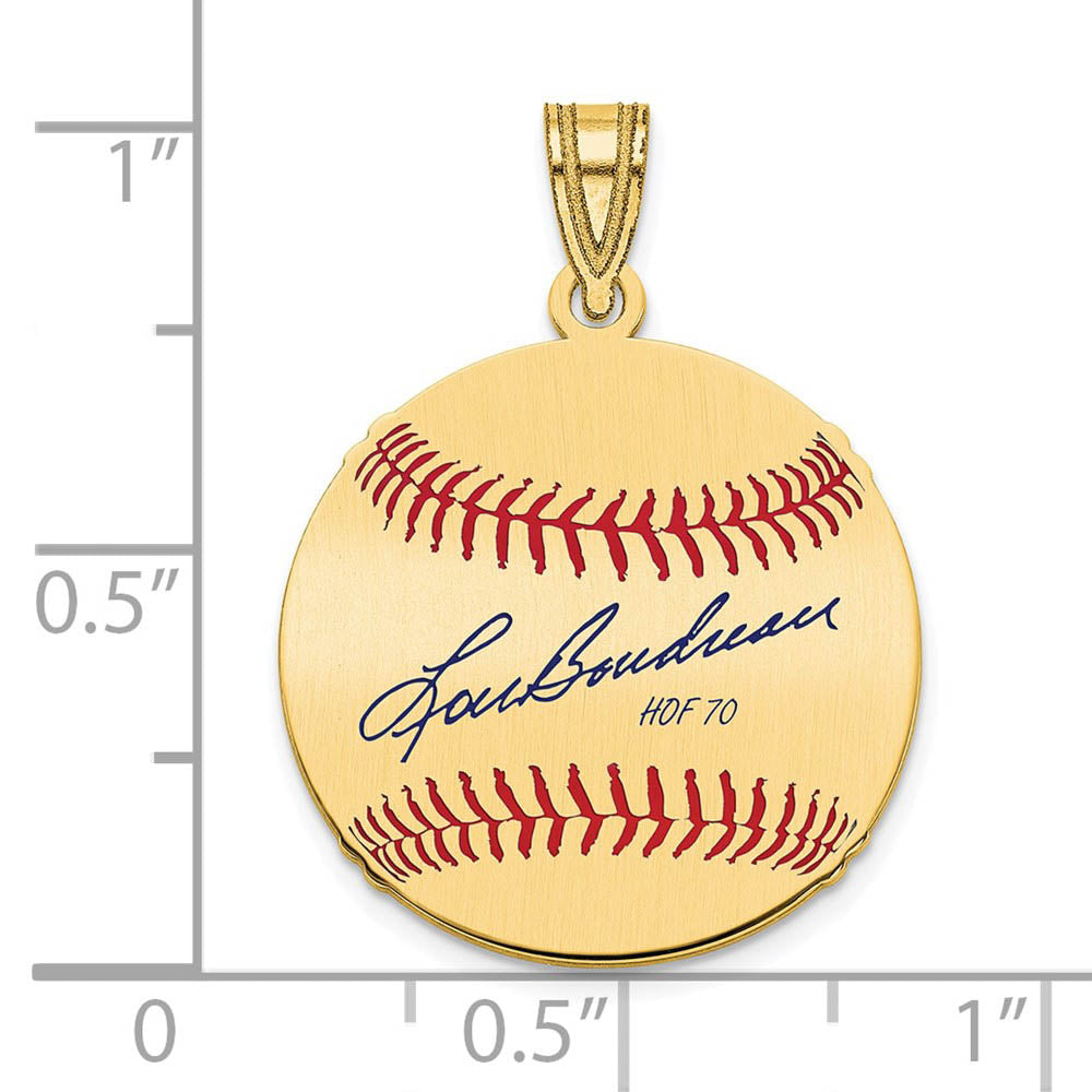 Alternate view of the 14K Gold Plated Lou Boudreau Signature SM Enamel Baseball Pendant by The Black Bow Jewelry Co.