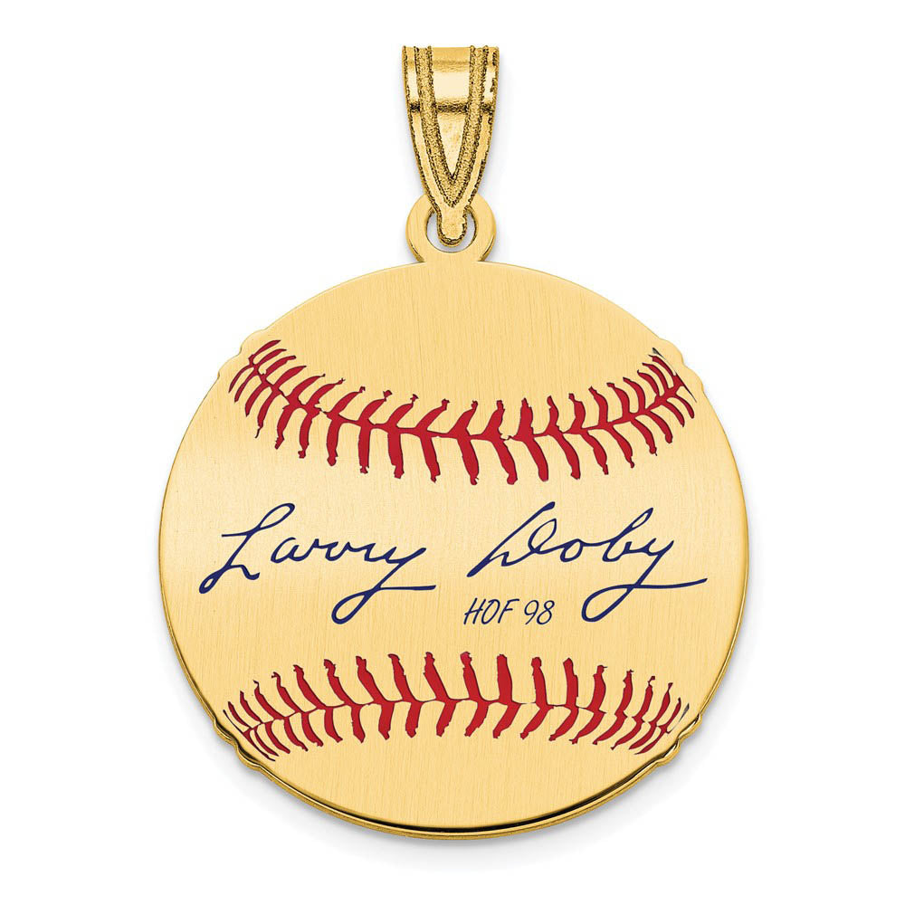 14K Gold Plated Larry Doby Signature SM Enamel Baseball Pendant, Item P31372 by The Black Bow Jewelry Co.