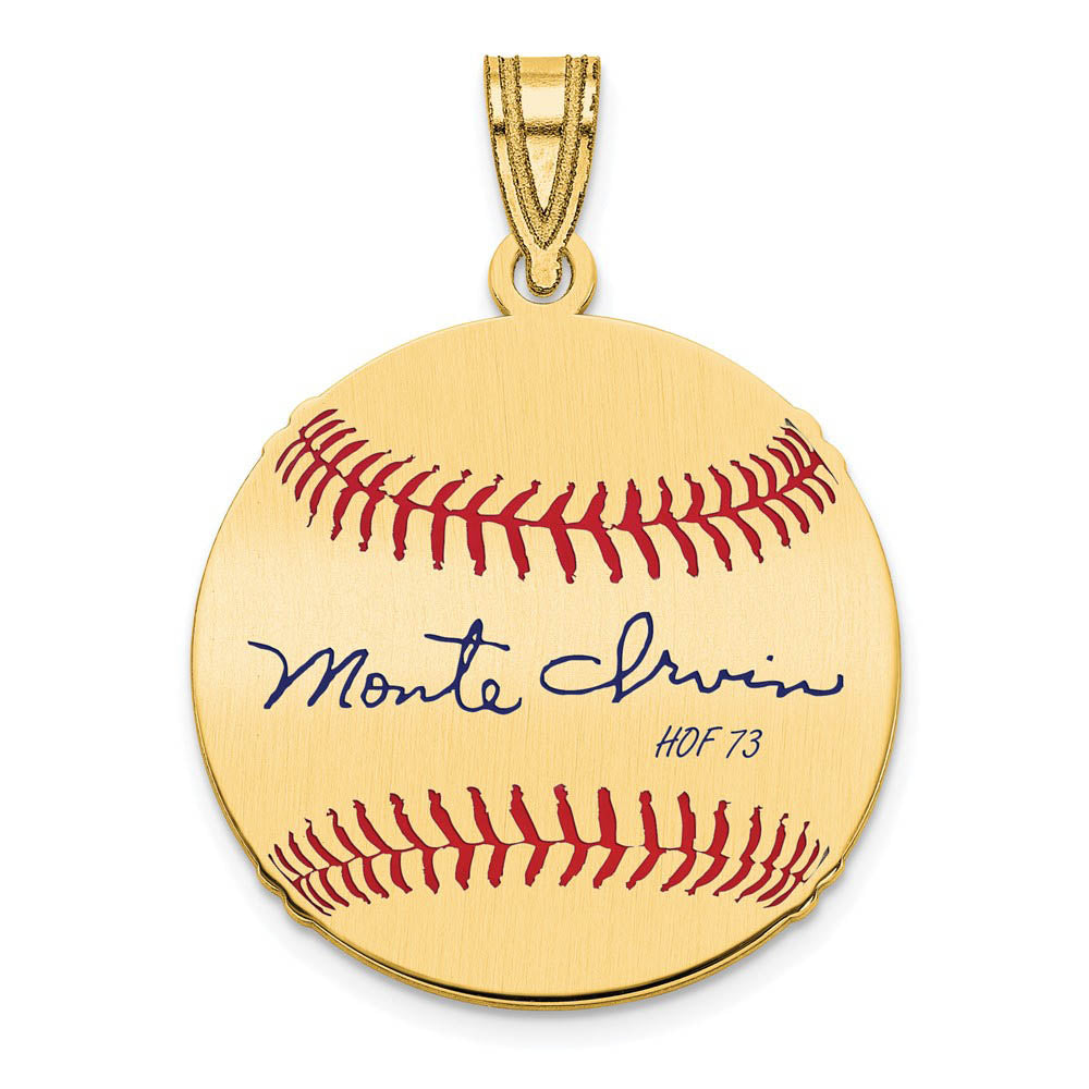 14K Gold Plated Monte Irvin Signature SM Enamel Baseball Pendant, Item P31374 by The Black Bow Jewelry Co.