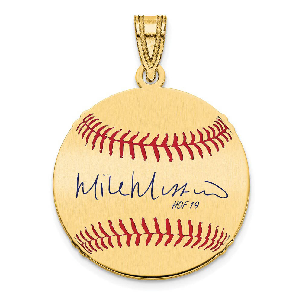 14K Gold Plated Mike Mussina Signature SM Enamel Baseball Pendant, Item P31375 by The Black Bow Jewelry Co.