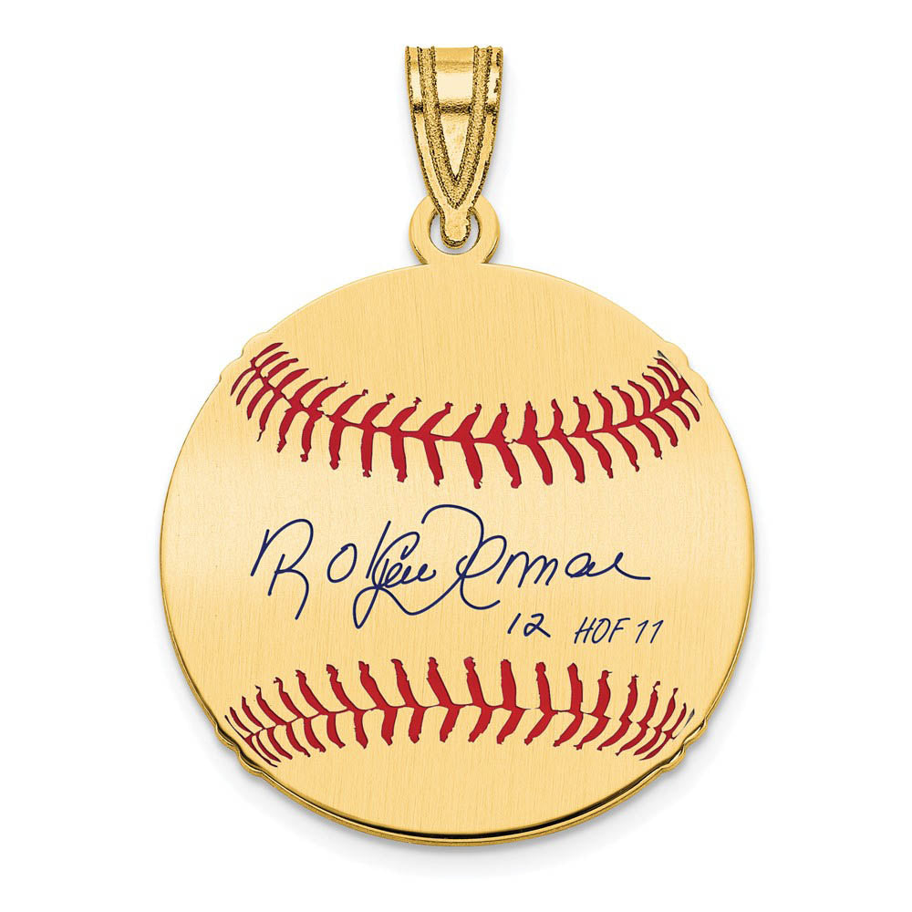 14K Gold Plated Roberto Alomar Signature SM Enamel Baseball Pendant, Item P31381 by The Black Bow Jewelry Co.