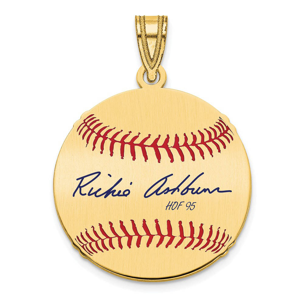 14K Gold Plated Richie Ashburn Signature SM Enamel Baseball Pendant, Item P31382 by The Black Bow Jewelry Co.