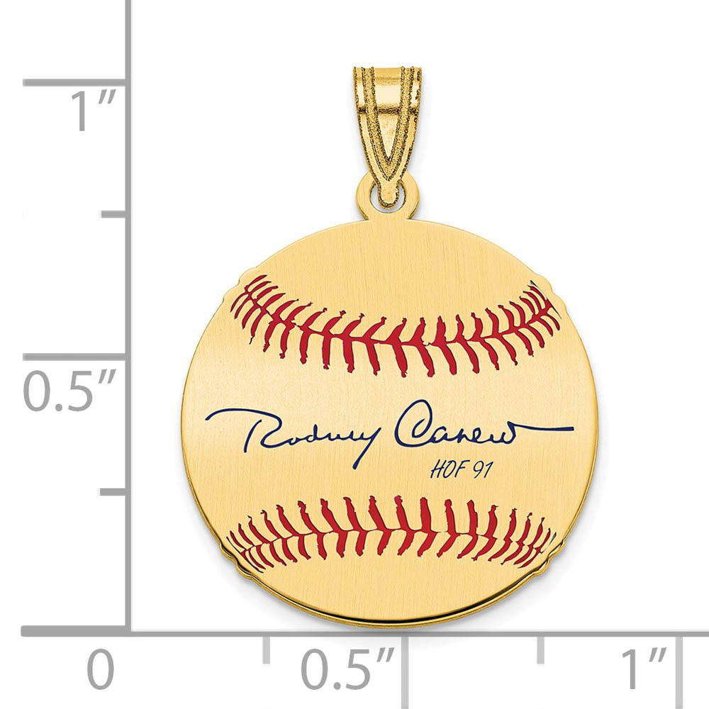 Alternate view of the 14K Gold Plated Rod Carew Signature SM Enamel Baseball Pendant by The Black Bow Jewelry Co.