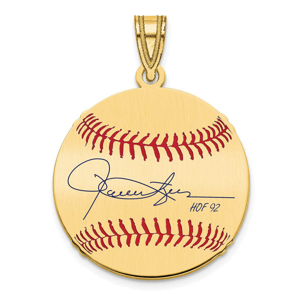 14K Gold Plated Rollie Fingers Signature SM Enamel Baseball Pendant, Item P31385 by The Black Bow Jewelry Co.