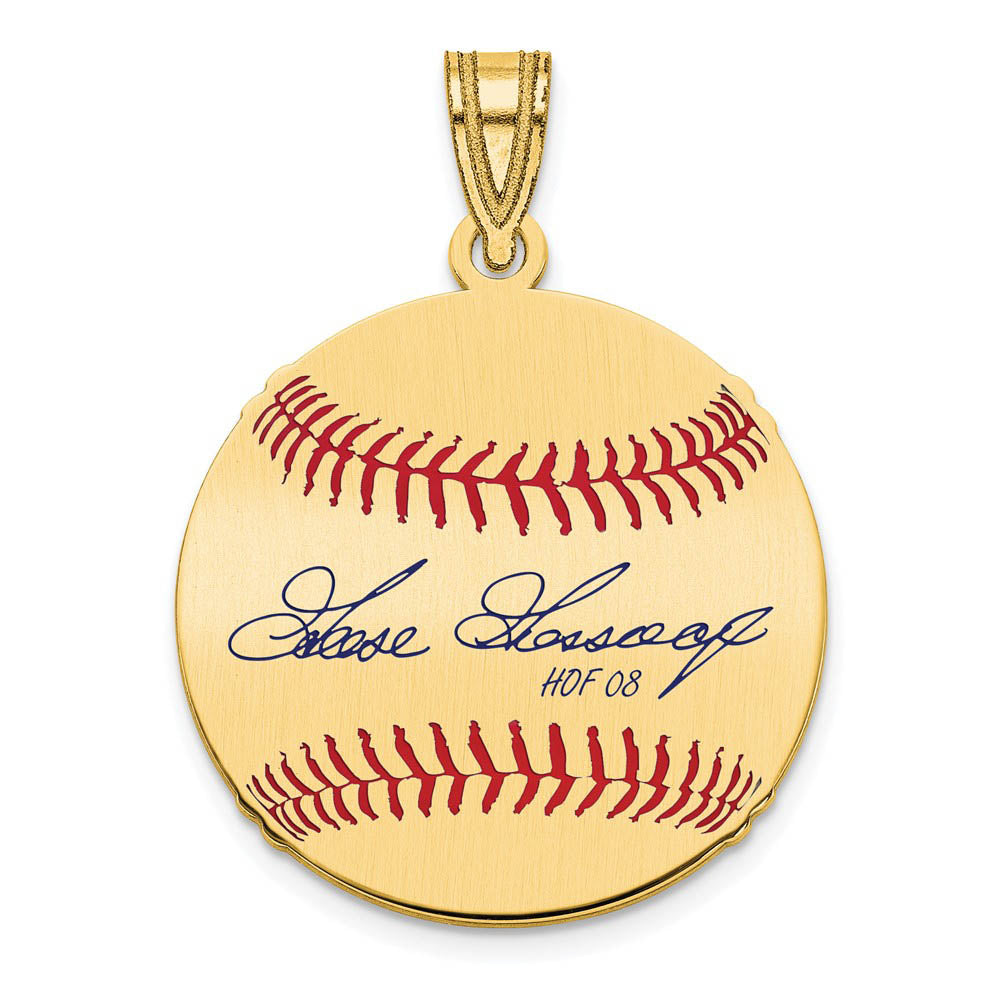 14K Gold Plated Rich GOOSE Gossage Signature SM Enaml Baseball Pendant, Item P31386 by The Black Bow Jewelry Co.